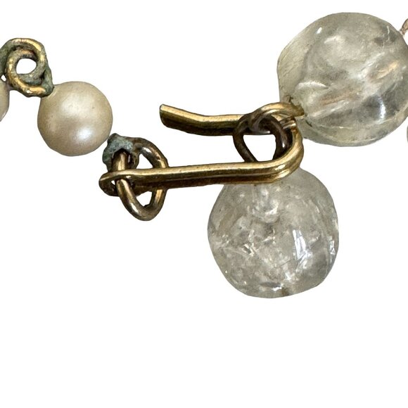 Vintage Deauville Double Strand Necklace Faceted Clear Crackle Glass Faux Pearls - Picture 4 of 9